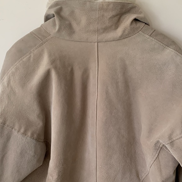Pelle tan suede faux fur oversized heavy winter pea coat SZ M VTG 80s vintage - Picture 9 of 16